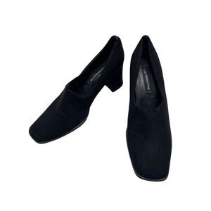 Liz Claiborne Black Fabric Block Heel Pumps Square Toe Comfort Womens Size 9M